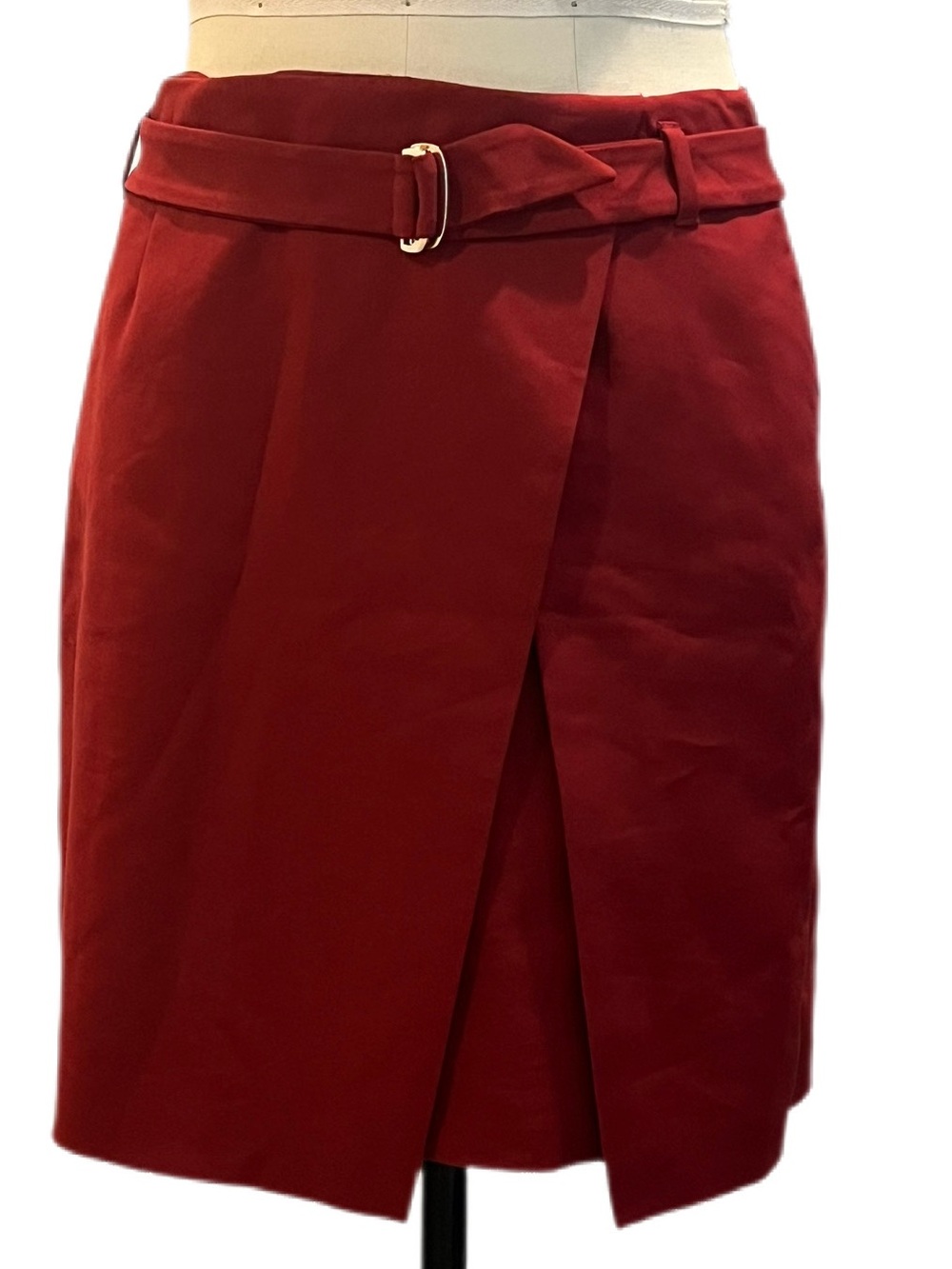 WHBM White House Black Market Burnt Orange Self Belted Faux Wrap Skirt